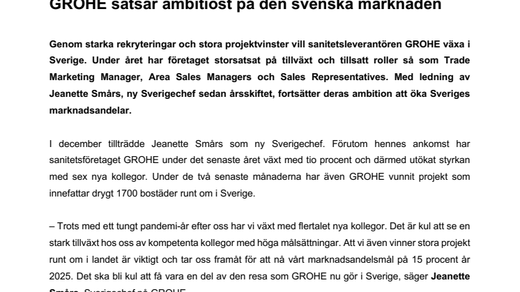 GROHE satsar ambitiöst på den svenska marknaden