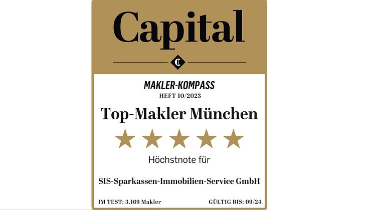 Bestnote fünf Sterne – SIS als „TOP Makler Münchens“ ausgezeichnet