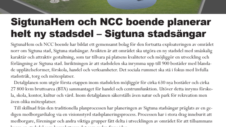 SigtunaHem och NCC boende planerar ny stadsdel – Sigtuna stadsängar