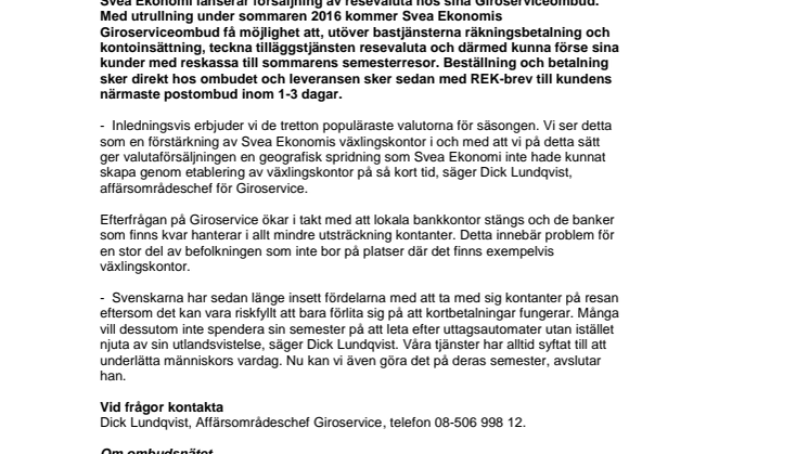 Svea Ekonomi lanserar resevaluta i ombudsnätet för Giroservice