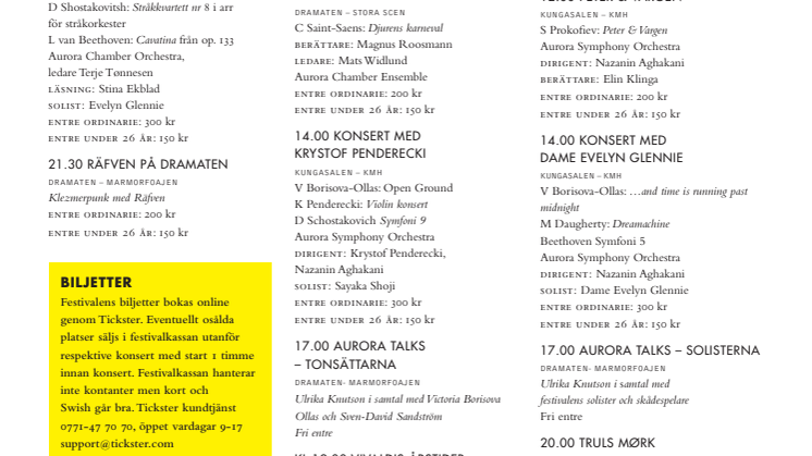 Festivalkalender Aurora Fine Arts Festival 2017