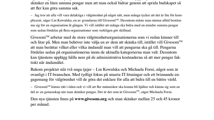 Givesom™ gör det enklare för unga att skänka pengar till välgörenhet