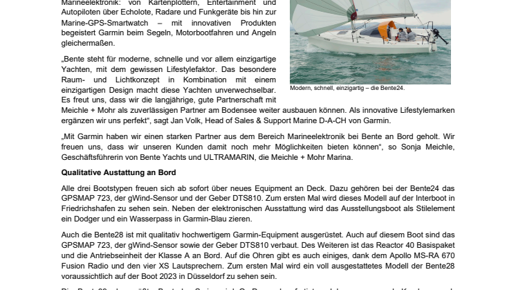 PM Garmin Zusammenarbeit Bente Yacht