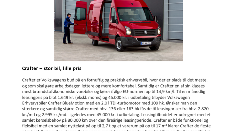 Volkswagen Erhvervsbiler lancerer stærke leasingtilbud på Crafter