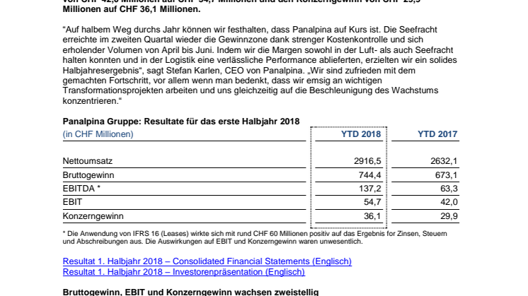 Panalpinas Profitabilität wächst zweistellig