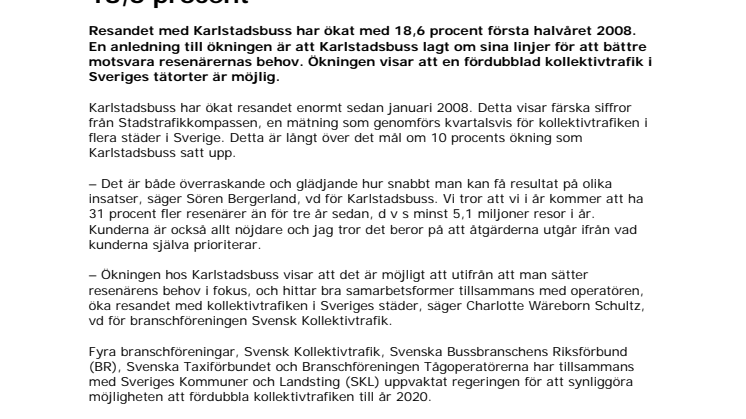 Resandet med Karlstadsbuss har ökat med 18,6 procent