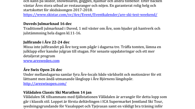 Eventkalender Vinter 2017-2018