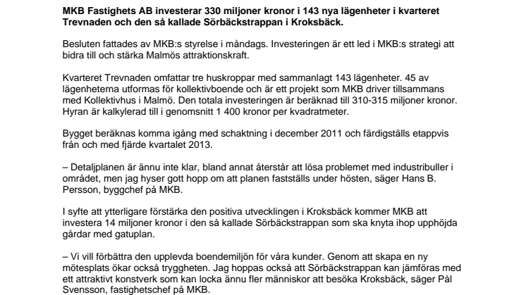 MKB investerar 330 miljoner i nya bostäder och en ny mötesplats 