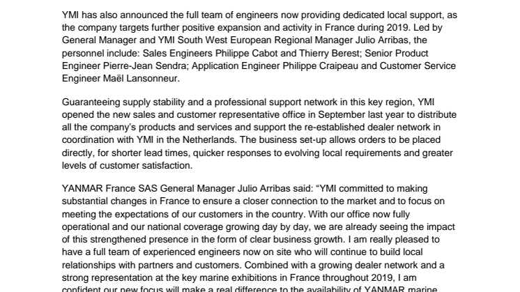 YANMAR Reports Increase in Business in France