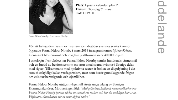 Författarscen: En timme med Fanna Ndow Norrby OBS! 31 mars på Stadsbiblioteket