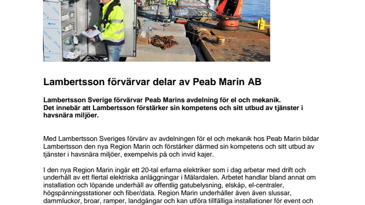 Lambertsson förvärvar delar av Peab Marin AB