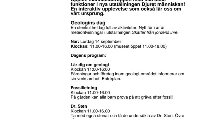 Det händer på Naturhistoriska riksmuseet i september 