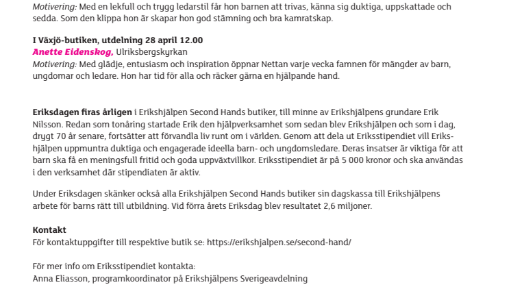 Engagerade ledare får Eriksstipendiet i Kronobergs län