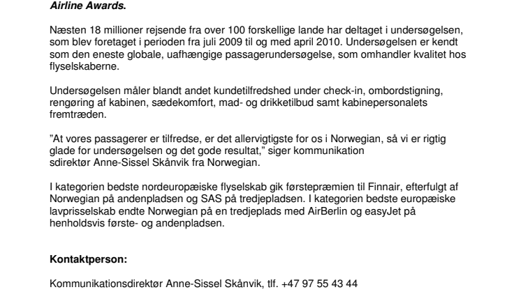 Norwegian får sølv og bronze i stor kundeundersøgelse