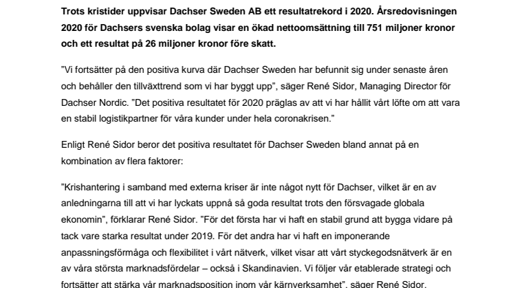 Epokgörande resultat för Dachser Sweden