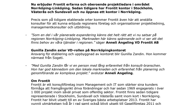 Frontit fortsätter växa och etablerar nytt kontor i Norrköping!