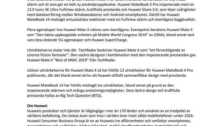 Storslam för Huawei på årets Mobile World Congress  - Vann 47 priser och utmärkelser 