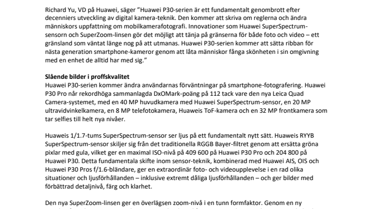 Huawei P30-serien bryter ny mark inom mobilfotografering 