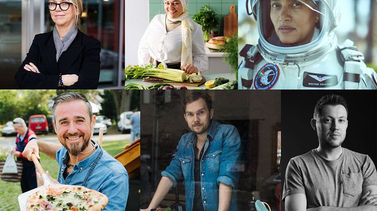 Fr v: Lotta Ahlvar, Zeina Mourtada, Dr. Sian Proctor, Sébastien Boudet, Gustav Johansson och Sebastian Wussler deltar alla på GastroSummit. 