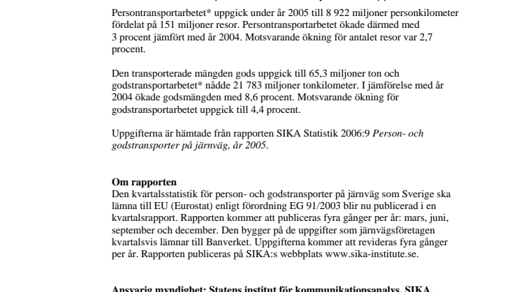 Mer gods och fler passagerare på järnvägarna under 2005