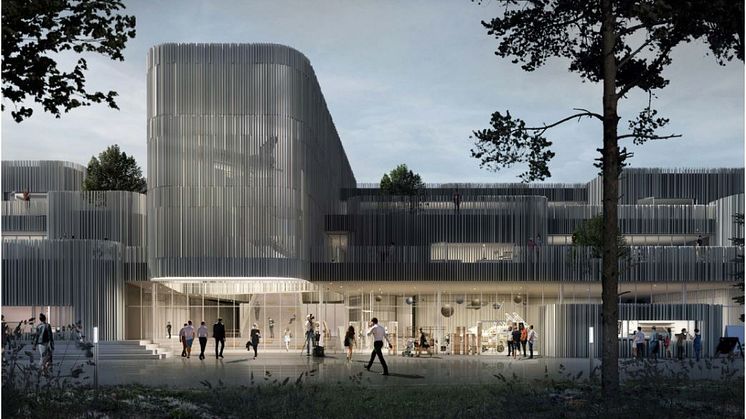 Visualisering af gymnasiets front og hovedindgang - lavet af KANT.