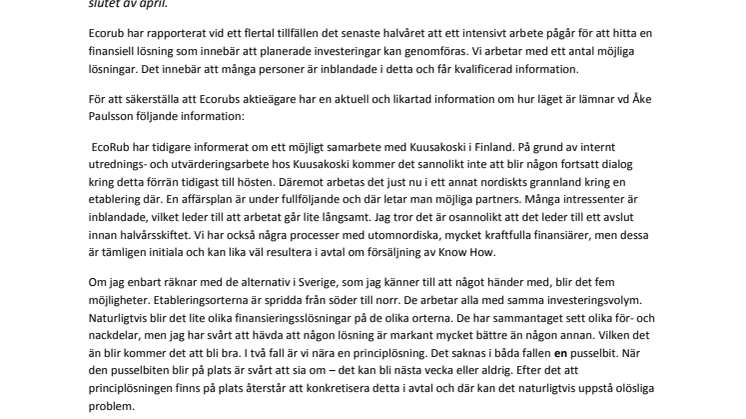 EcoRub: En tredubbling av kursen sedan årsskiftet!