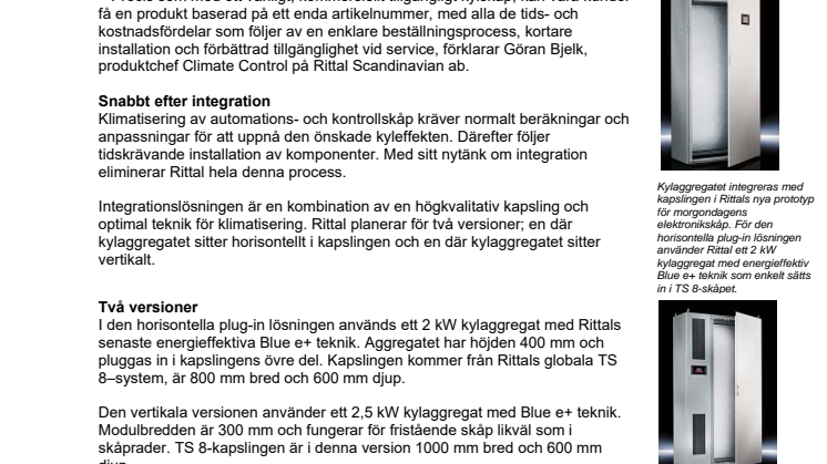 Rittal presenterar kyllösning för automations- och kontrollskåp
