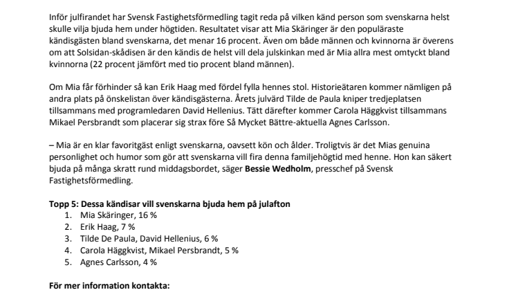 Bobarometern visar: Svenskarna vill fira jul med Mia Skäringer