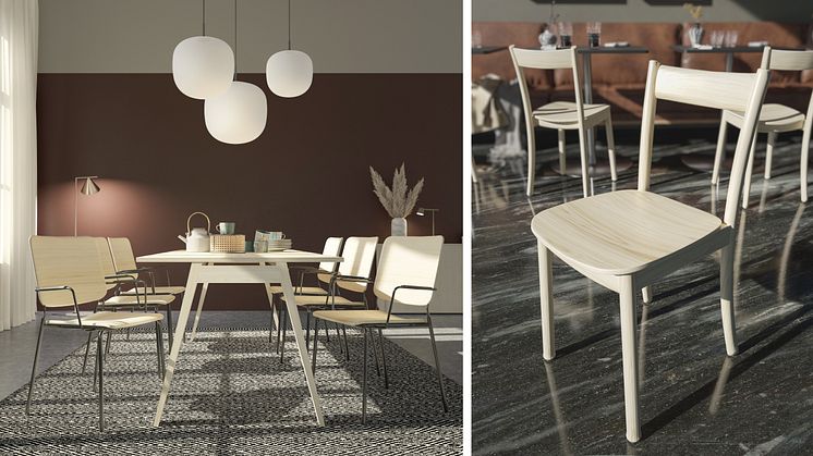 Piece Wood (design TEA) och ARC Chair (design Jens Fager) ingår i det nya sortimentet. 