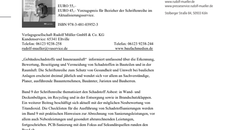 Gebäudeschadstoffe und Innenraumluft, Band 9