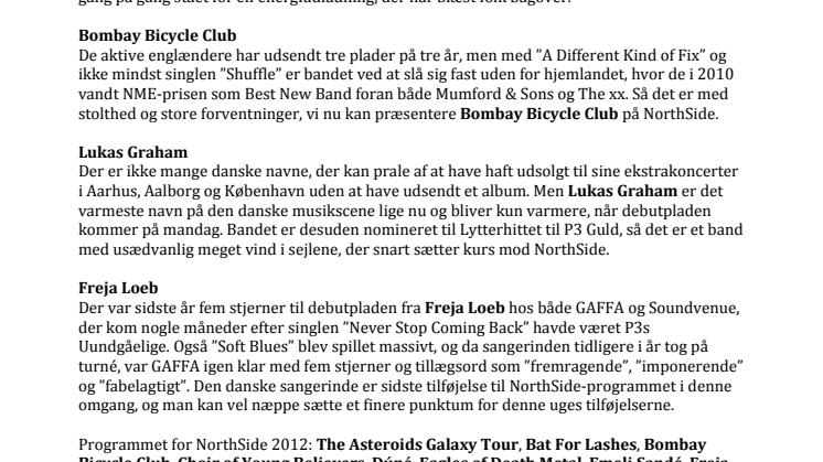  Fire nye	navne er	klar	til NorthSide