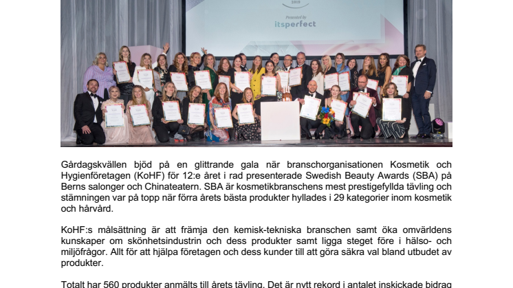Kosmetik- och hygienföretagen presenterar vinnarna i Swedish Beauty Awards 2019!