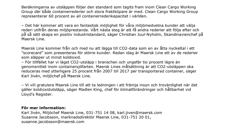 Maersk Line först i världen med verifierad CO2-data