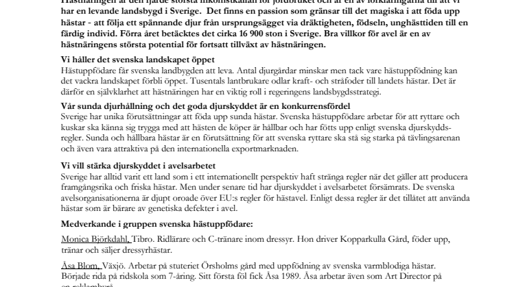 Svenska hästuppfödare - speed dating den 2 juni