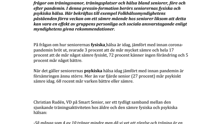 SeniorBarometern visar:  Var fjärde senior mår sämre efter coronapandemin