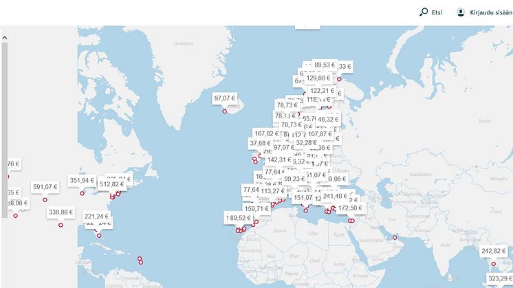 Norwegianin digitaalisen lämpötilakartan avulla kohteen voi valita lämpötilan mukaan.