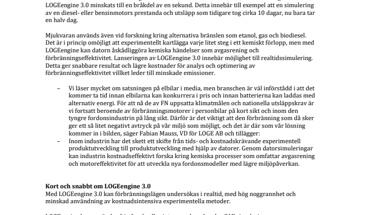 LOGEengine 3.0 hjälper fordonsindustrin att utveckla renare förbränningsteknologi