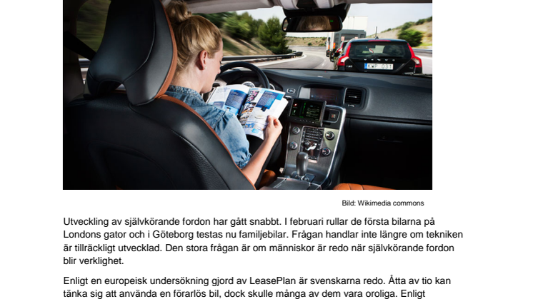 Åtta av tio redo att använda självkörande bilar