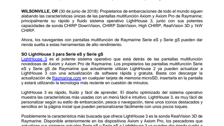 Raymarine: Actualización a la última versión del Sistema Operativo y tecnología de sonda de Raymarine  