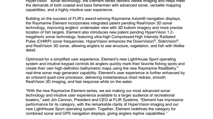 Raymarine: FLIR Introduces Raymarine Element Series with Lifelike Sonar Imaging