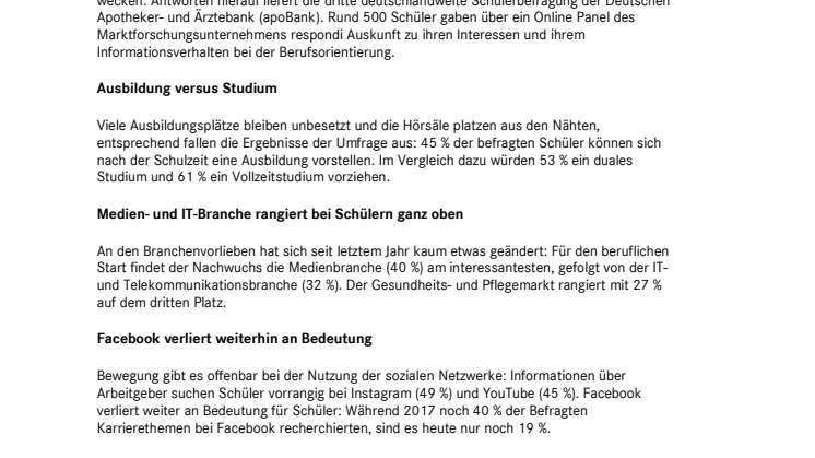 Jeder vierte Schüler findet Gesundheitsbranche interessant 