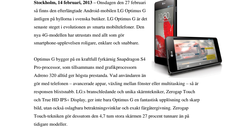 LG:s SUPERTELEFON OPTIMUS G ÄNTLIGEN  I SVENSKA BUTIKER