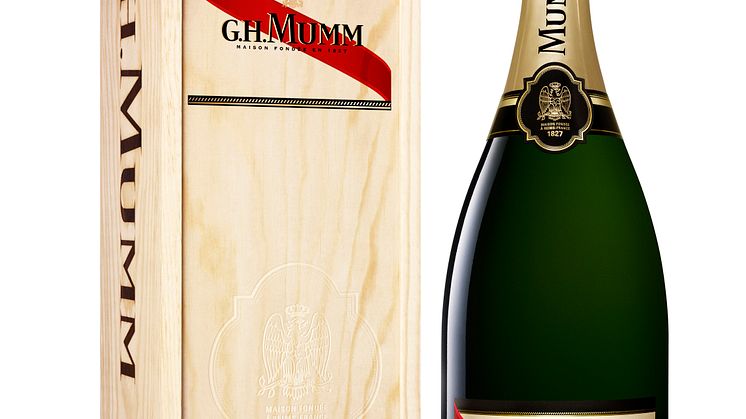 G.H. Mumm Cordon Rouge Brut on saatavilla magnum-koossa upeassa lahjapakkauksessa Alkosta ympäri vuoden samppanjapullon hinnalla.