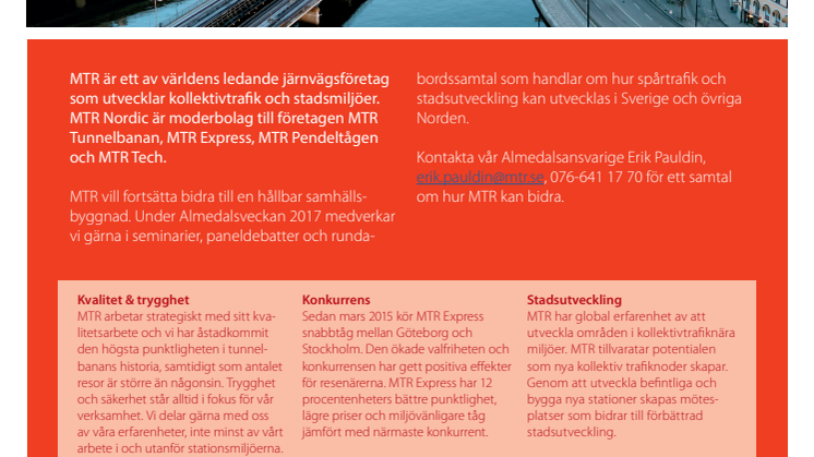 Information om MTR Nordic  i Almedalsveckan 2017.