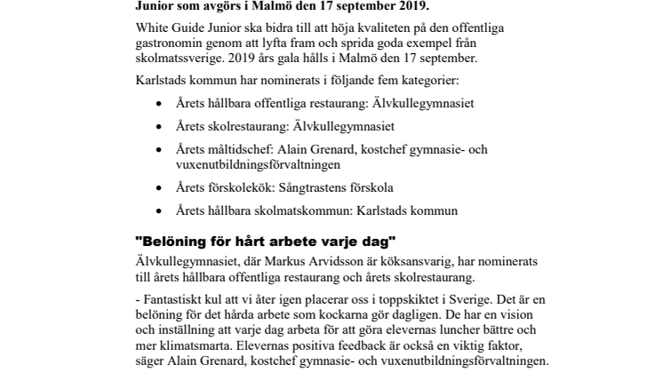 Fem Karlstadsnomineringar till White Guide Junior