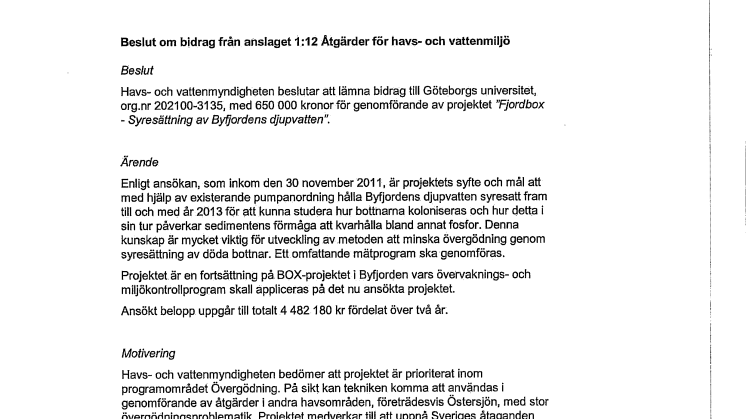 Beslut Fjordbox Åbyfjorden