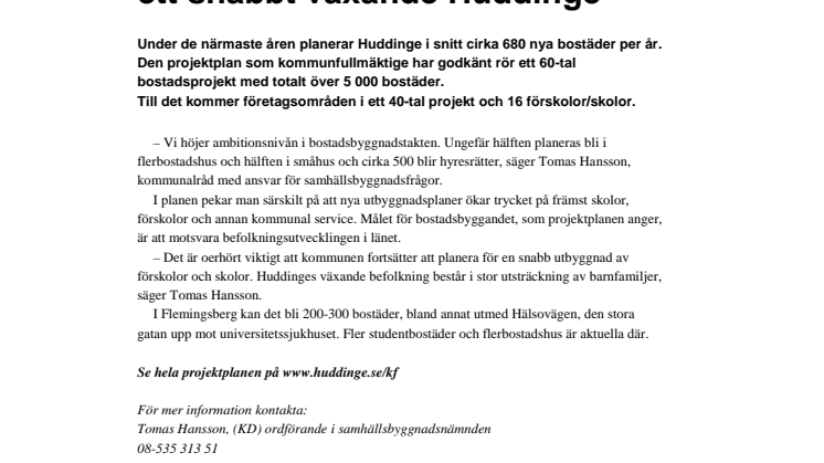 Bostadsbyggandet möter ett snabbt växande Huddinge