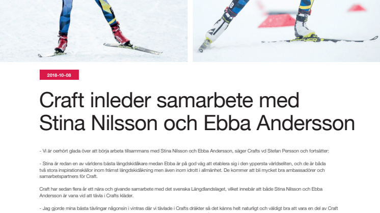 Craft inleder samarbete med Stina Nilsson och Ebba Andersson