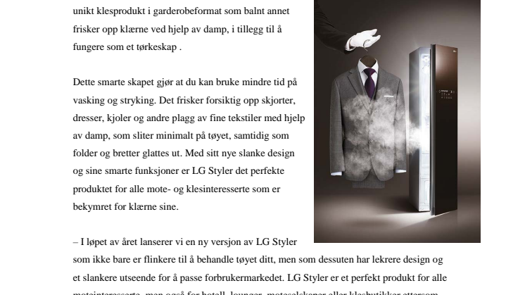 NYE LG STYLER MED TRUESTEAM-TEKNOLOGI HOLDER KLÆRNE DINE FINE OG FRI FOR KRØLLER