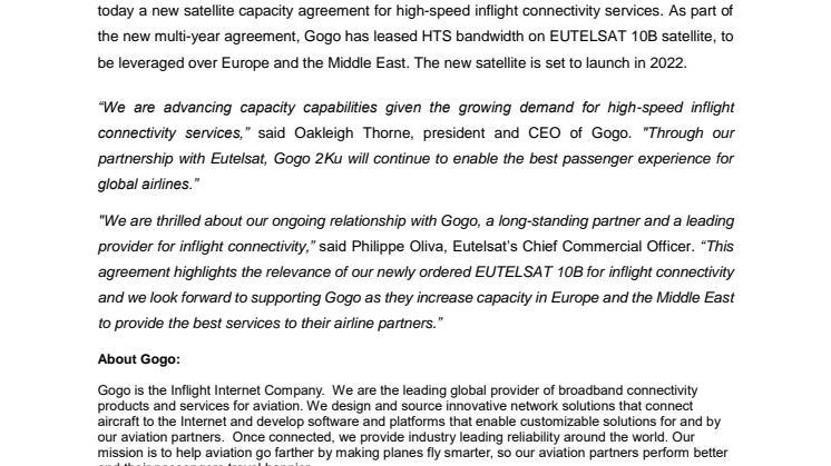 Gogo Meets Significant Inflight Connectivity Demand through Deal with Eutelsat 